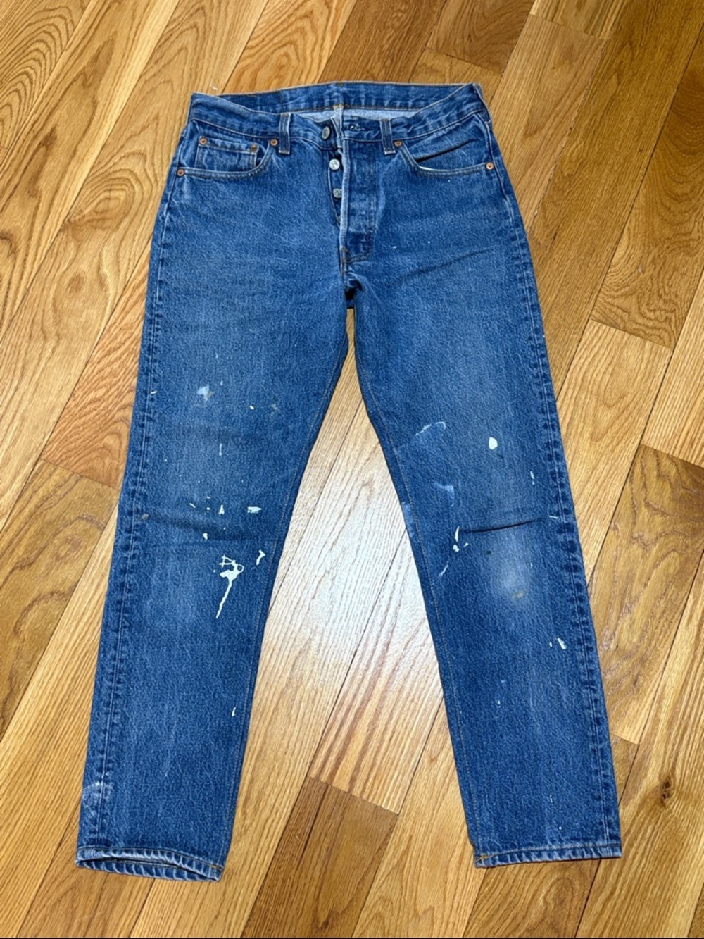 Classic Vintage Levi’s 501 Blue Denim Jeans - Workwear Style - Paint Splatter